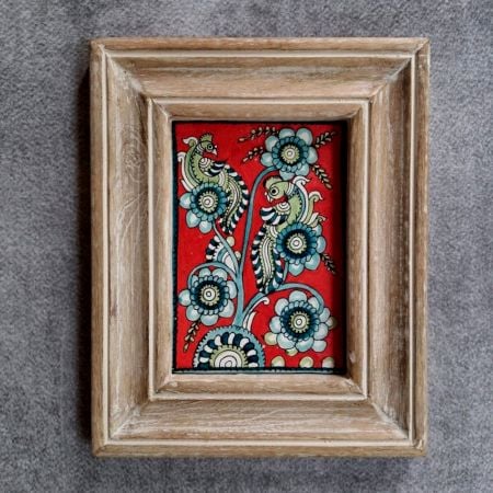 Vintage Hand Painted Kalamkari Floral Bird Frame